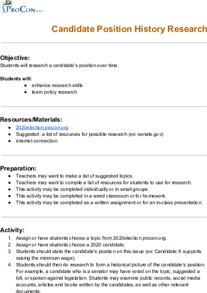 Candidate Position History Research Lesson Plan
