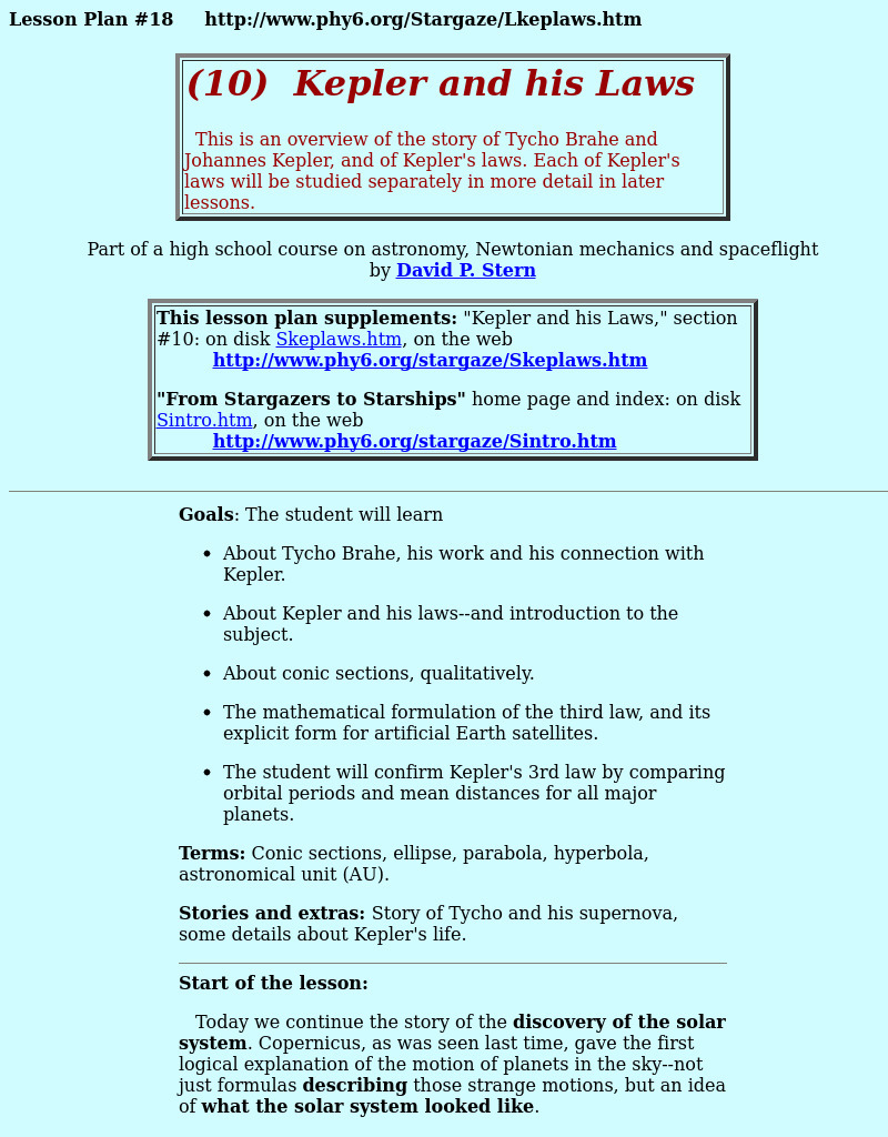 Kepler And His Laws Lesson Plan