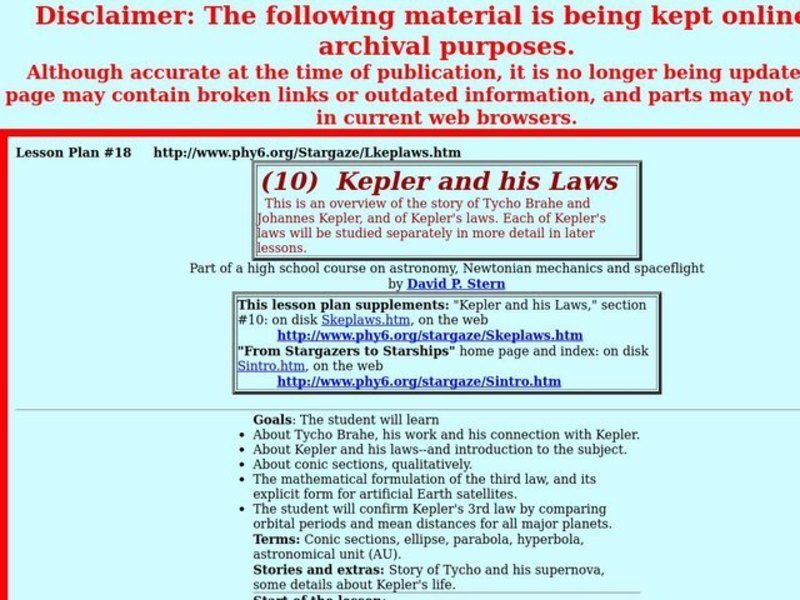Kepler and his Laws Lesson Plan