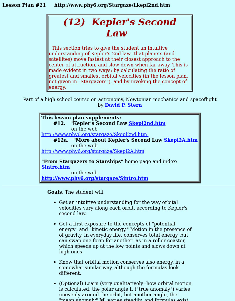 Kepler's Second Law Lesson Plan