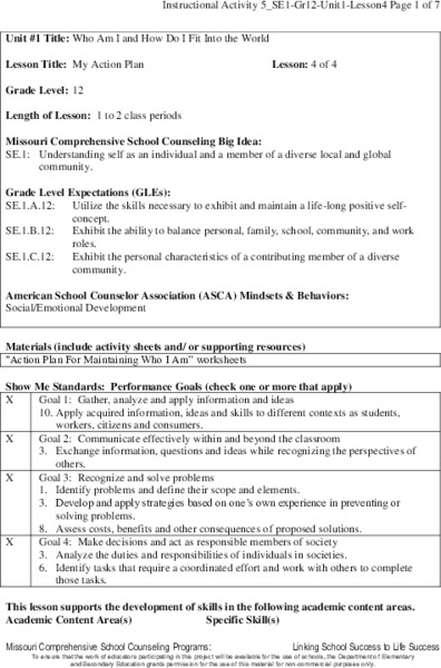 My Action Plan Lesson Plan