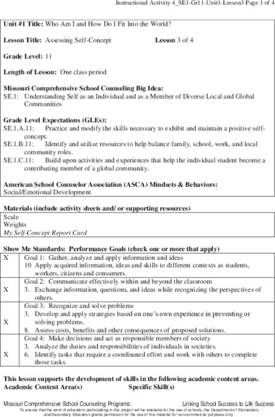 Assessing Self-Concept Lesson Plan