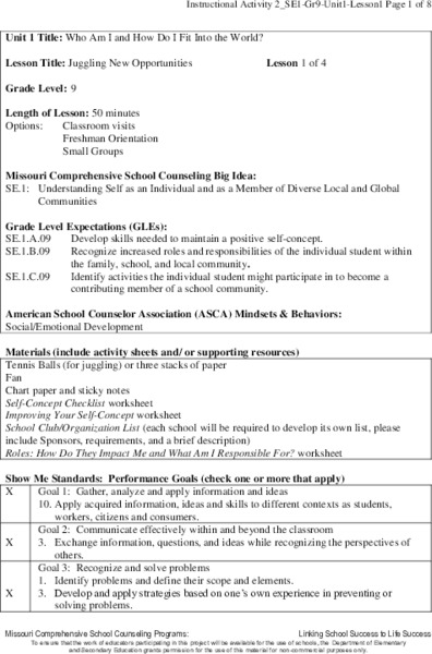 Juggling New Opportunities Lesson Plan