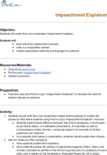 Impeachment Explainer Lesson Plan