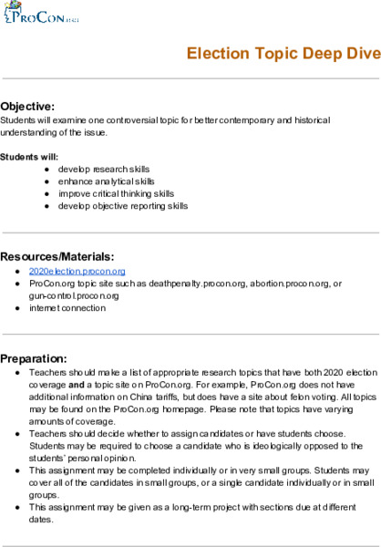 Election Topic Deep Dive Lesson Plan