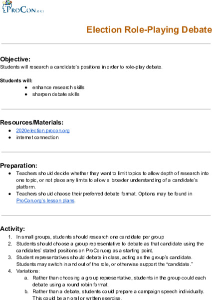 Election Role-Playing Debate Lesson Plan