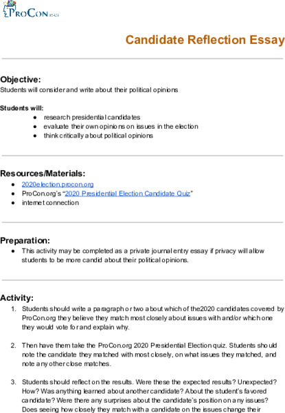 Candidate Reflection Essay Lesson Plan
