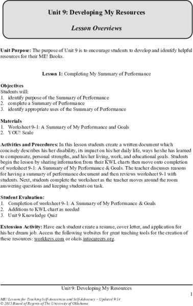 Developing My Resources Unit Plan
