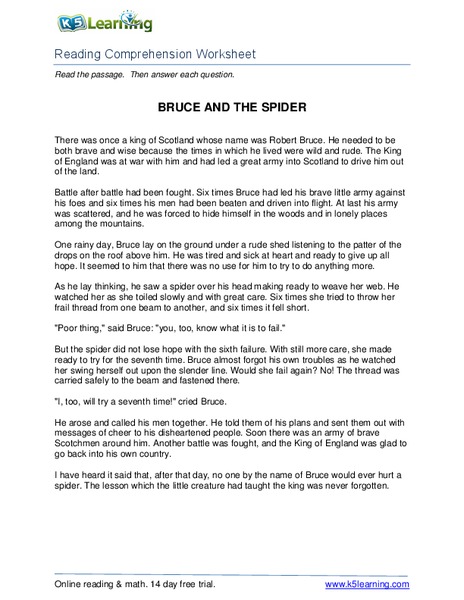 Bruce and the Spider Worksheet