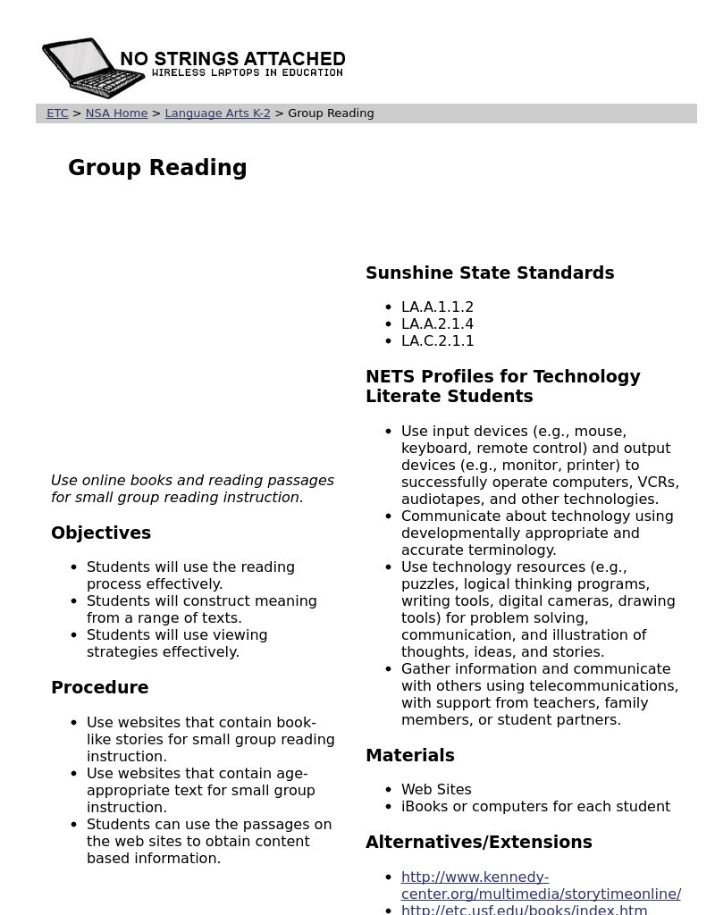 Small Group Reading Lesson Plan