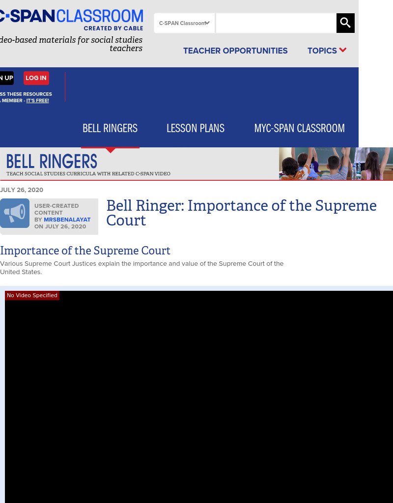 Bell Ringer: Importance of the Supreme Court Instructional Video