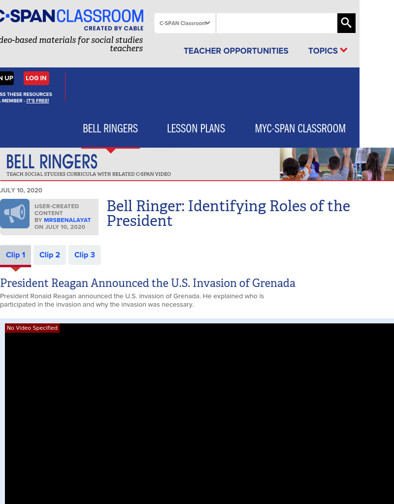 Bell Ringer: Identifying Roles of the President Instructional Video