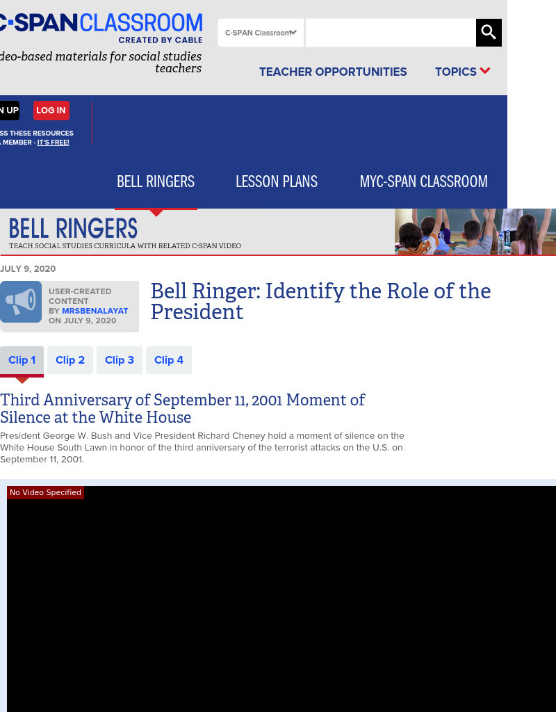 Bell Ringer: Identify the Role of the President Instructional Video