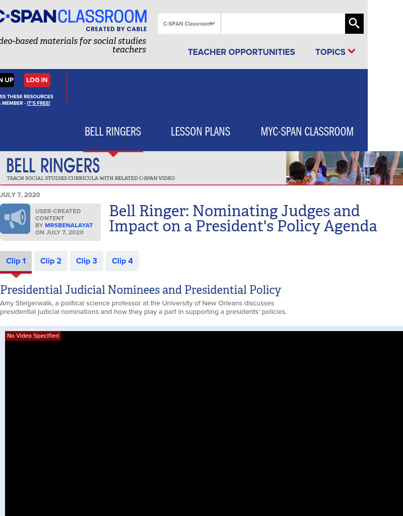Bell Ringer: Nominating Judges and Impact on a President's Policy Agenda Instructional Video