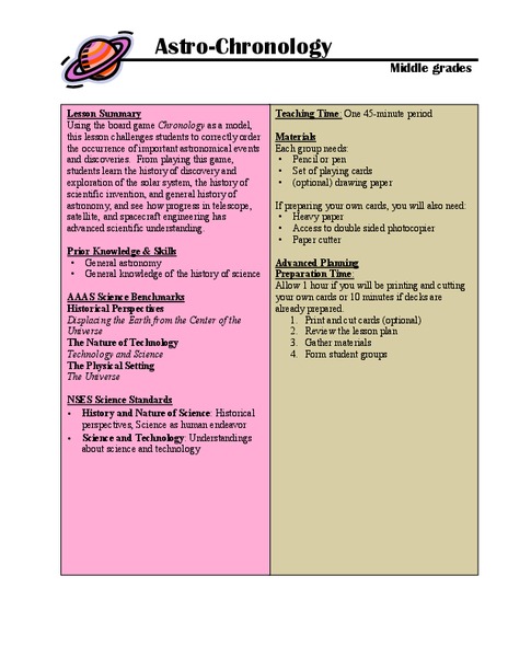 Astro-Chronology Lesson Plan