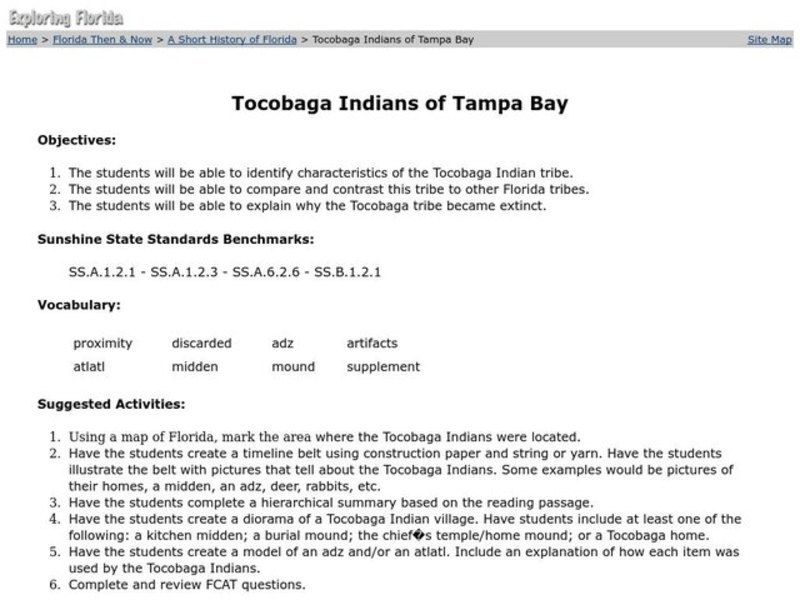 Tocobaga Indians of Tampa Bay Lesson Plan