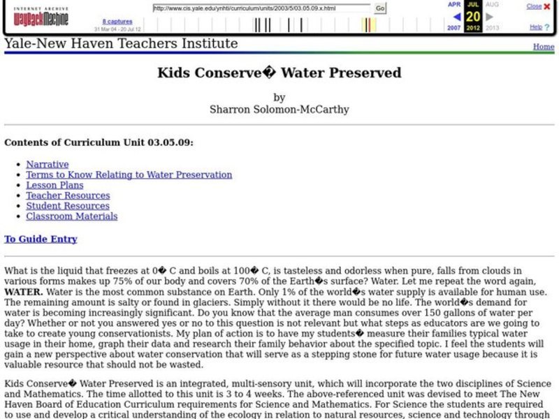 Kids Conserve? Water Preserved Lesson Plan