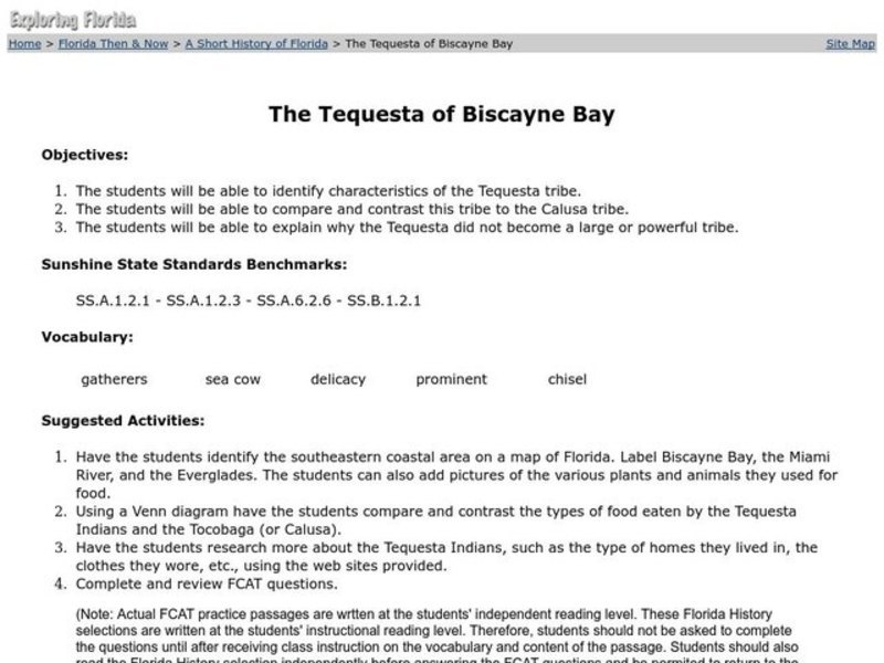 The Tequesta of Biscayne Bay Lesson Plan