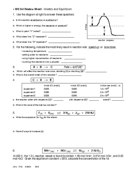 Kinetics and Equilibrium Worksheet