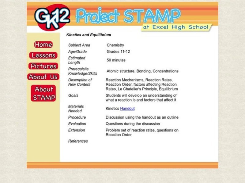 Kinetics and Equilibrium Lesson Plan