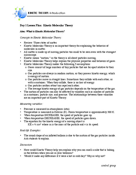 Kinetic Molecular Theory Unit Plan
