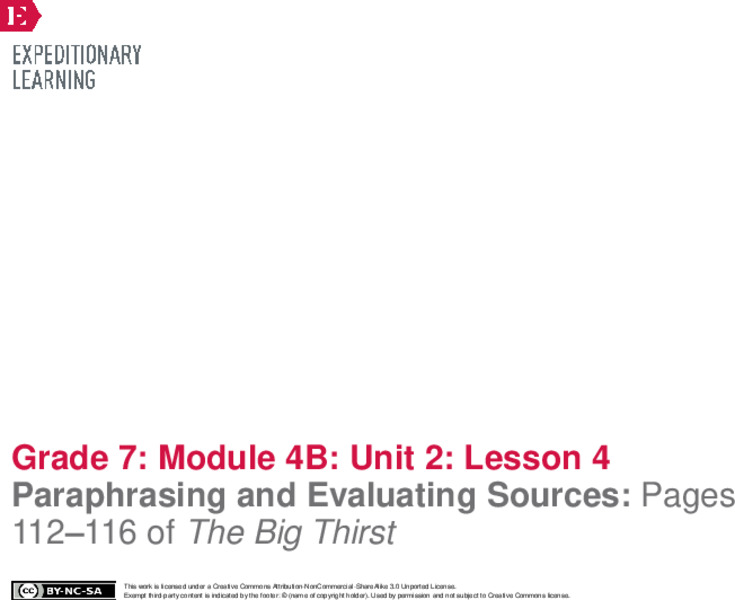 Paraphrasing and Evaluating Sources: Pages 112–116 of The Big Thirst Lesson Plan