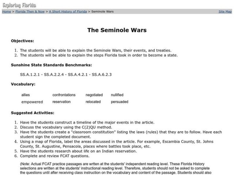 The Seminole Wars Lesson Plan