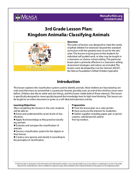 Kingdom Animalia: Classifying Animals Lesson Plan
