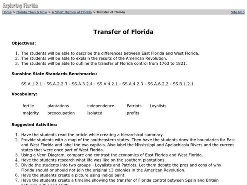 Transfer of Florida Lesson Plan