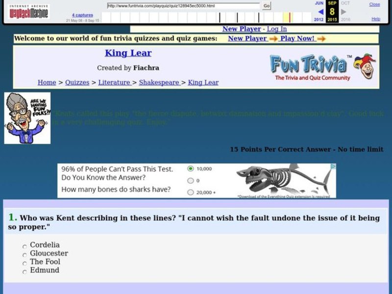 King Lear: Fun Trivia Quiz Worksheet
