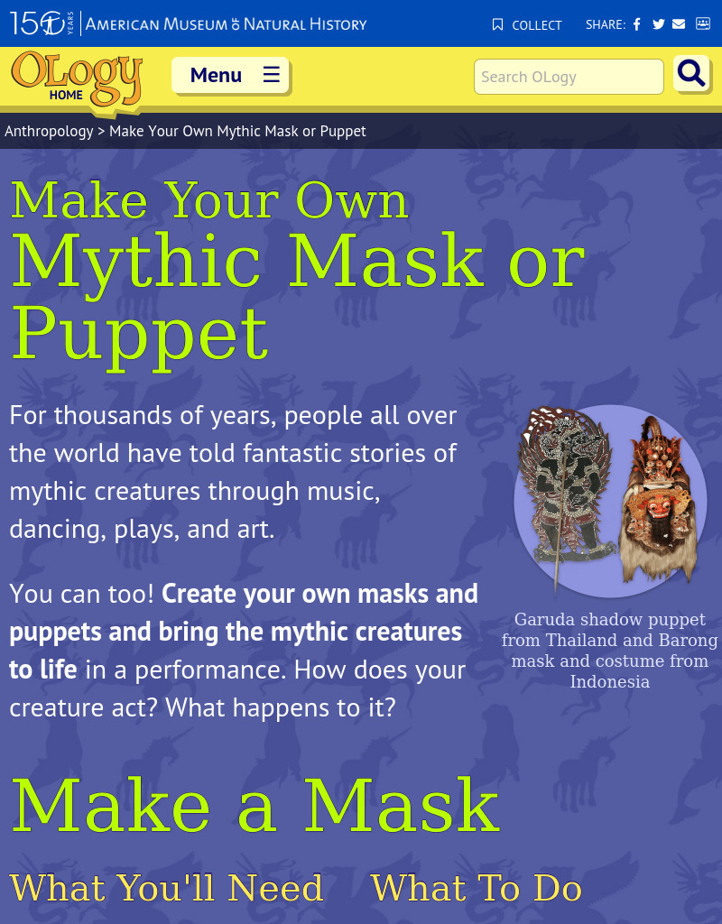 Make Your Own Mythic Mask or Puppet Activity