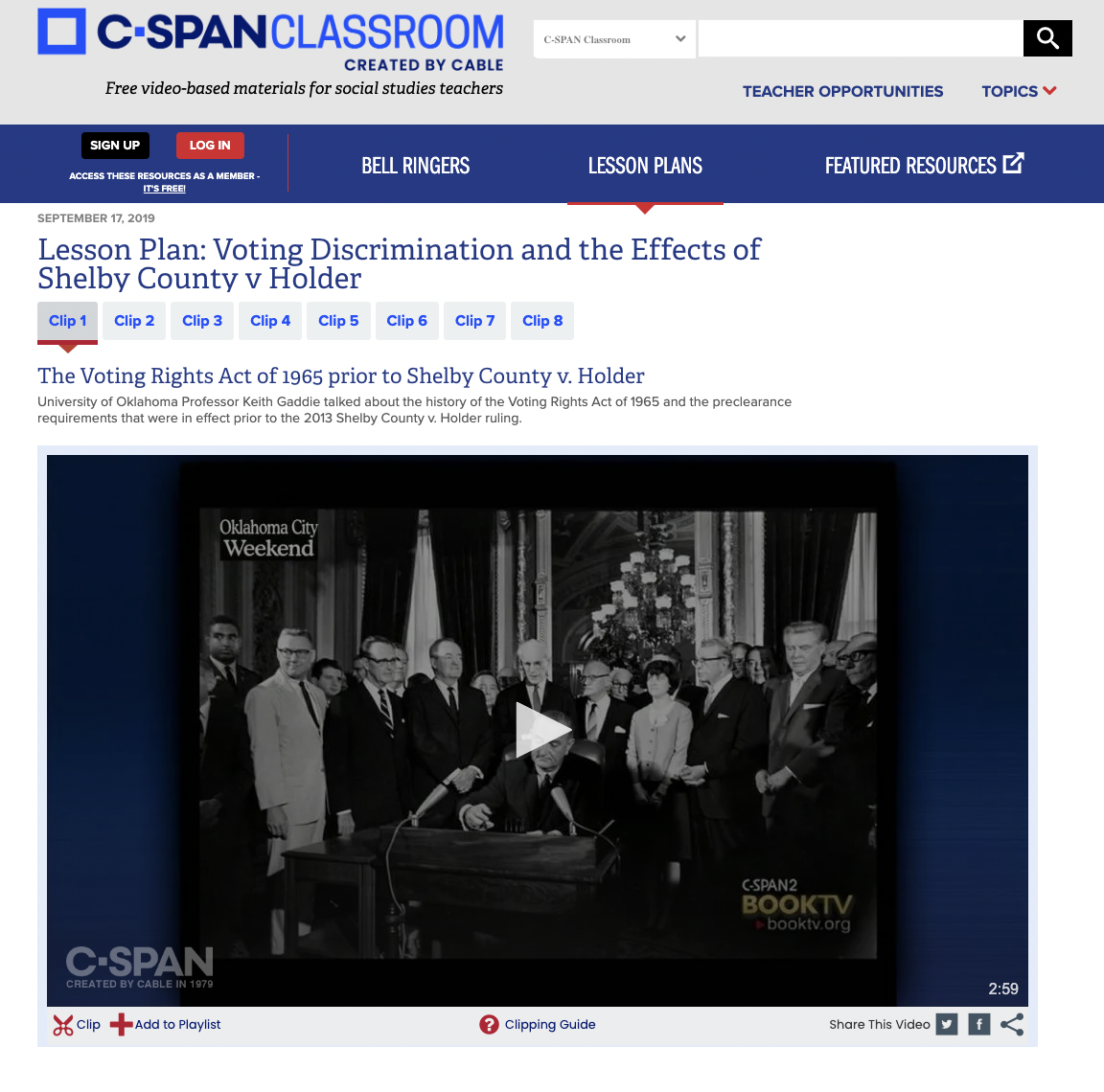 Voting Discrimination and the Effects of Shelby County v. Holder Lesson Plan