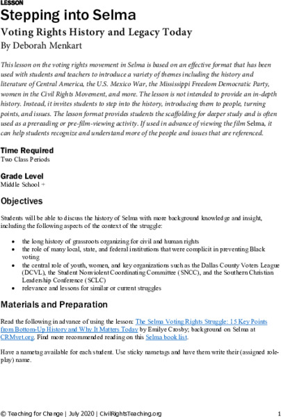 Stepping into Selma Lesson Plan