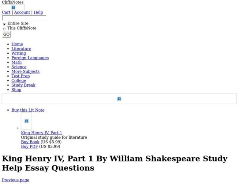King Henry IV, Part 1 by William Shakespeare Interactive