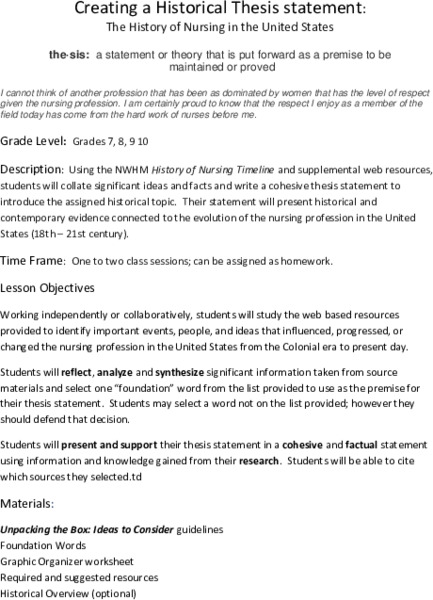 Creating a Historical Thesis Statement Lesson Plan