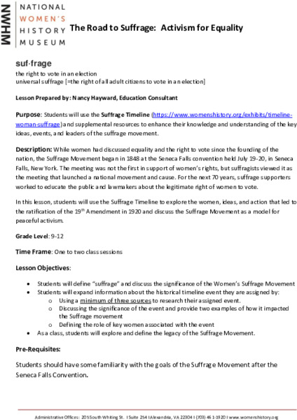 The Road to Suffrage Lesson Plan