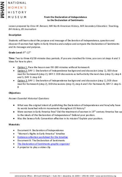 From the Declaration of Independence to the Declaration of Sentiments Lesson Plan