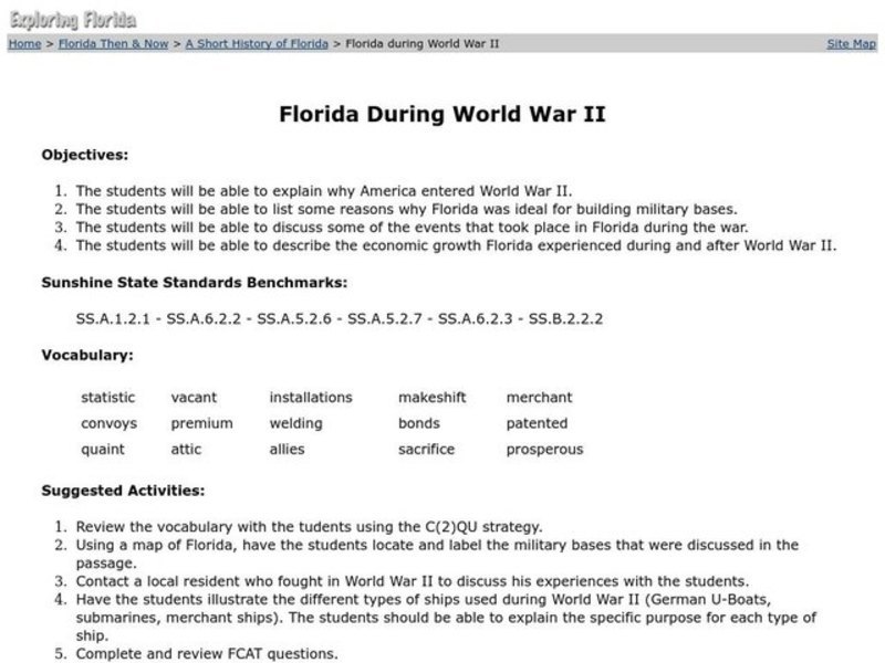 Florida During World War II Lesson Plan