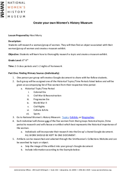 Create your own Women’s History Museum Activity