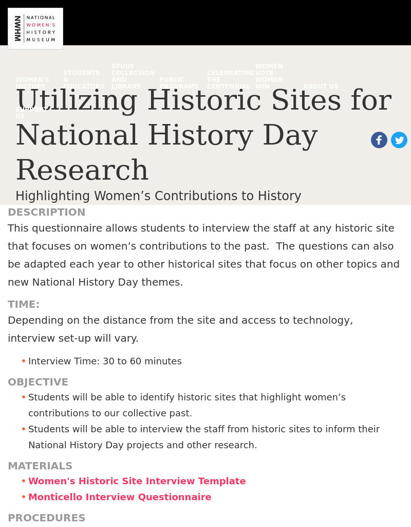 Utilizing Historic Sites for National History Day Research Lesson Plan