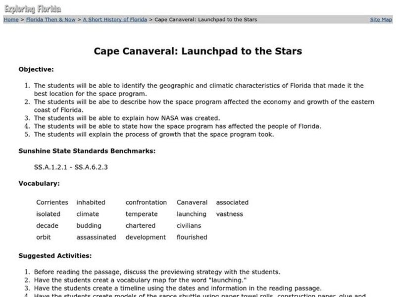 Cape Canaveral: Launchpad to the Stars Lesson Plan