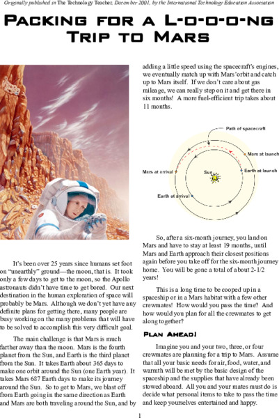 Packing for a L-o-o-o-ng Trip to Mars Activity