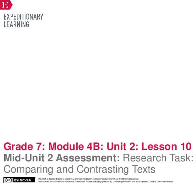Mid-Unit 2 Assessment: Research Task: Comparing and Contrasting Texts Lesson Plan