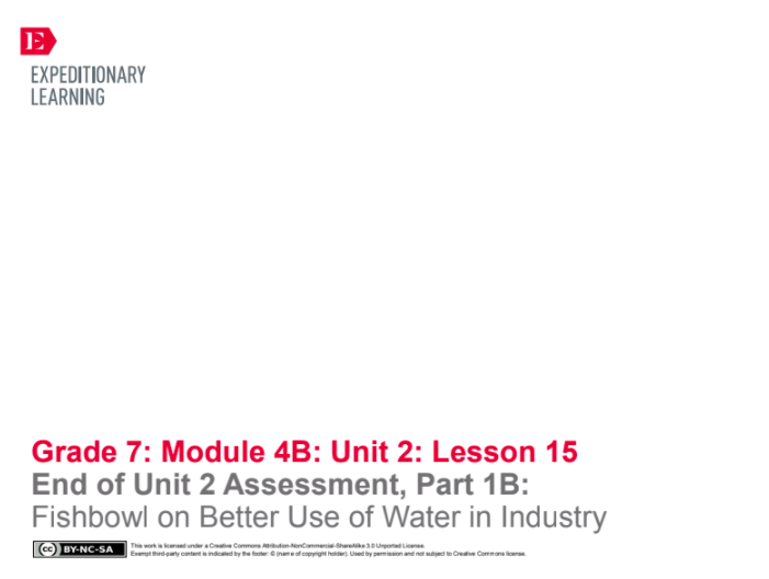 End of Unit 2 Assessment, Part 1B: Fishbowl on Better Use of Water in Industry Lesson Plan