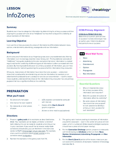 InfoZones Lesson Plan