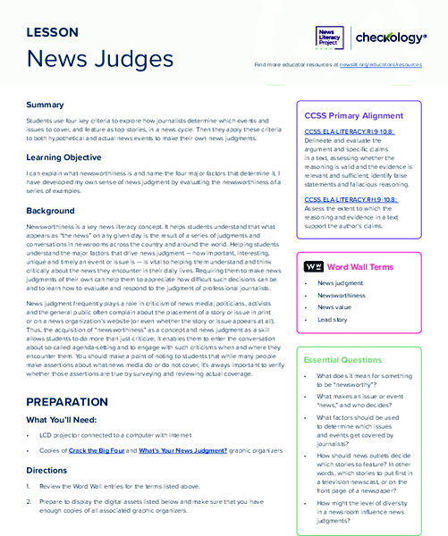 News Judges Lesson Plan