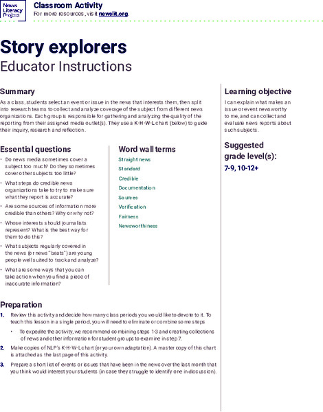 Story Explorers: Evaluate News Coverage Activity