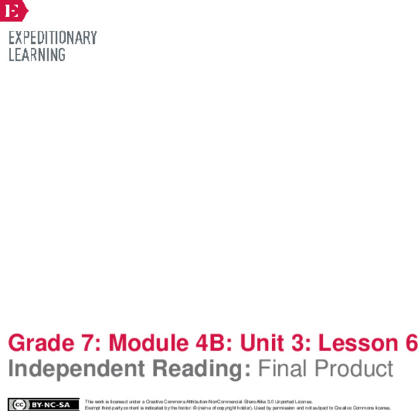 Independent Reading: Final Product Lesson Plan