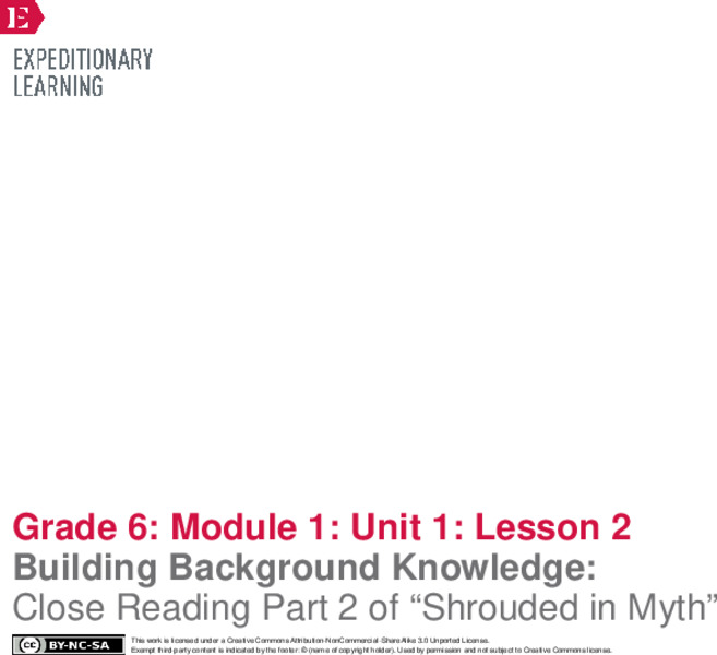 Building Background Knowledge: Close Reading Part 2 of “Shrouded in Myth” Lesson Plan
