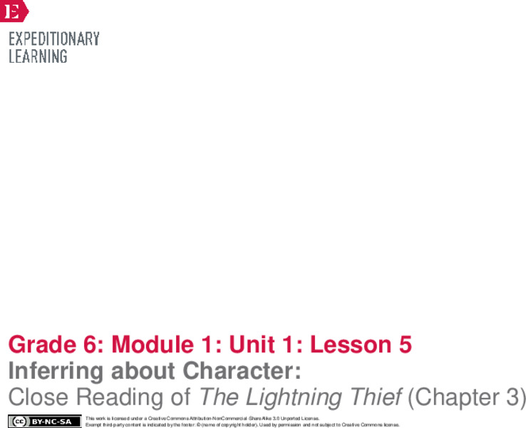 Inferring about Character: Close Reading of The Lightning Thief (Chapter 3) Lesson Plan